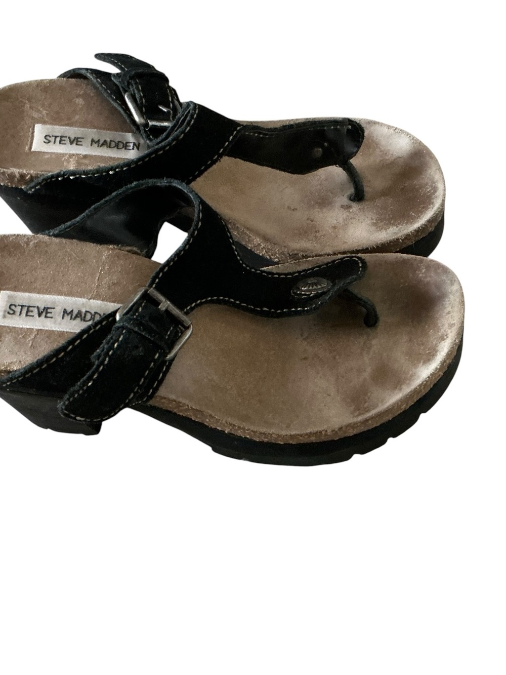 Vtg Steve Madden chunky heel sandals black suede leather Bedford size 6.5